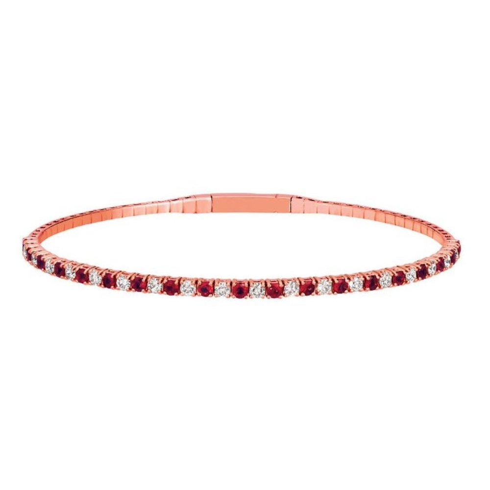 Natural Ruby & Diamond Flexible Bangle Bracelet - image 1